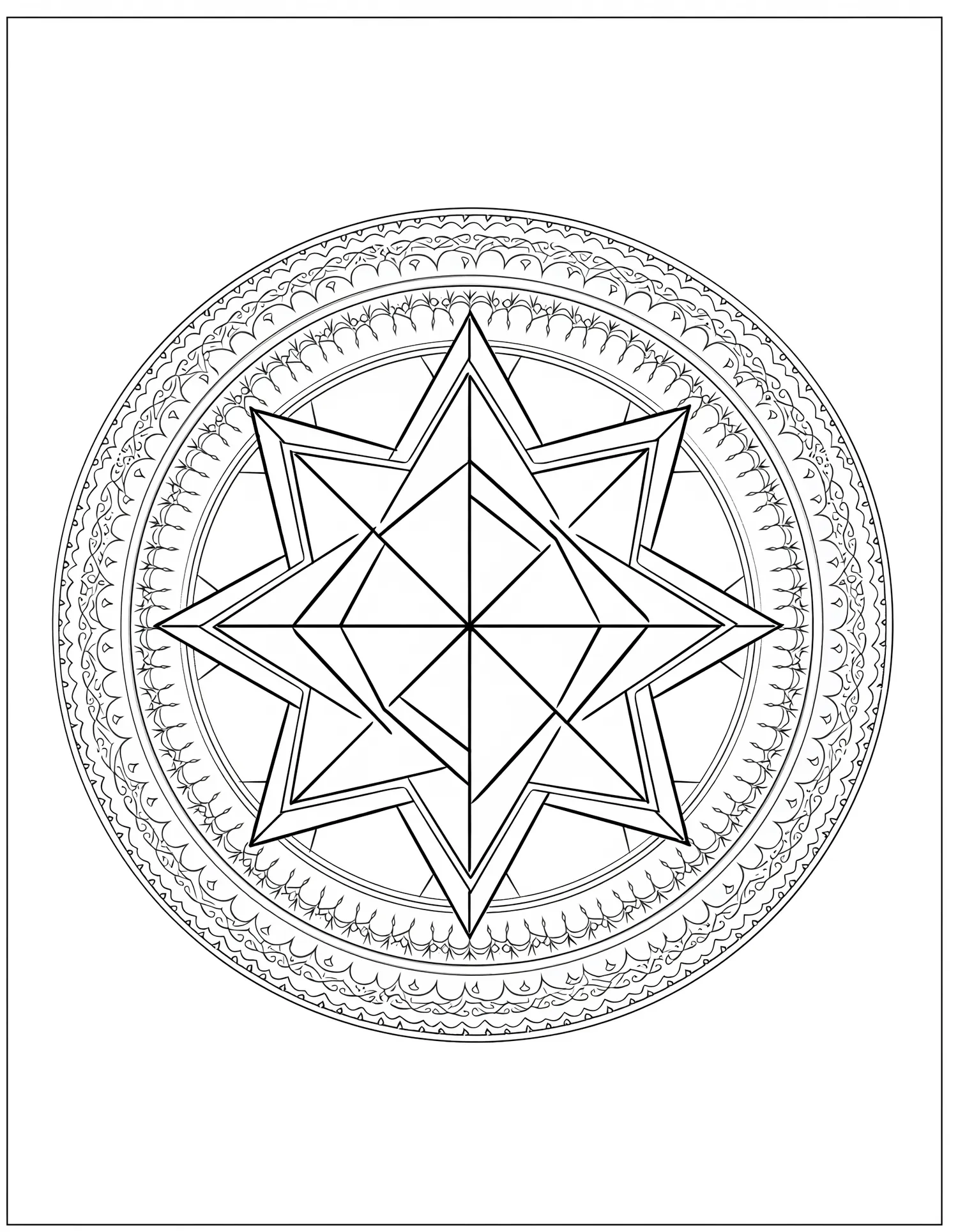 Étoile à Huit Branches Méditative, Coloriage géométrique à imprimer gratuitement